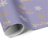 Paarse Gouden Glitter Sparkle Snowflakes Cadeaupapier (Rol Hoek)