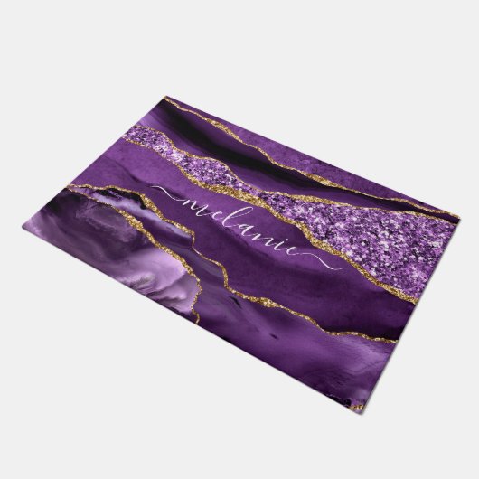 Paarse gouden glitter Sparkly aangepaste naam deur Deurmat (Schuin)