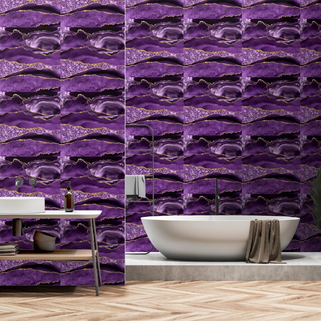 Paarse Gouden Glitter Sparkly Geode Marmer Behang (Badkamer)