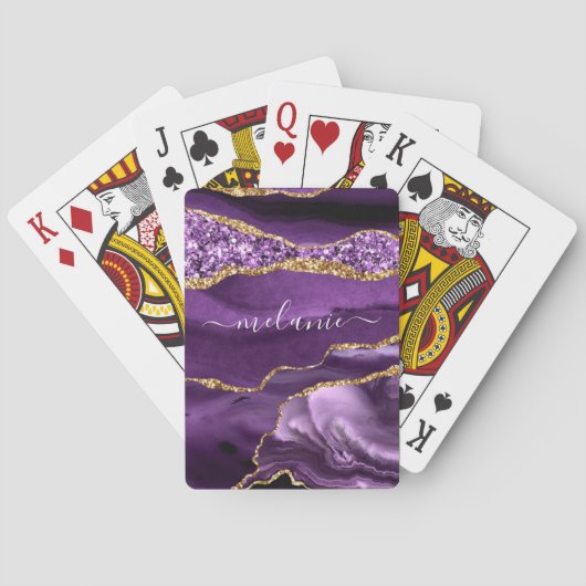 Paarse gouden glitter speelkaarten met aangepaste  (Achterkant)