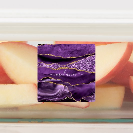 Paarse Gouden Glitter Stickers met Aangepaste Naam (Aangebracht)