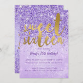 Paarse & Gouden Glitter Sweet 16 Party Uitnodiging (Voorkant / Achterkant)