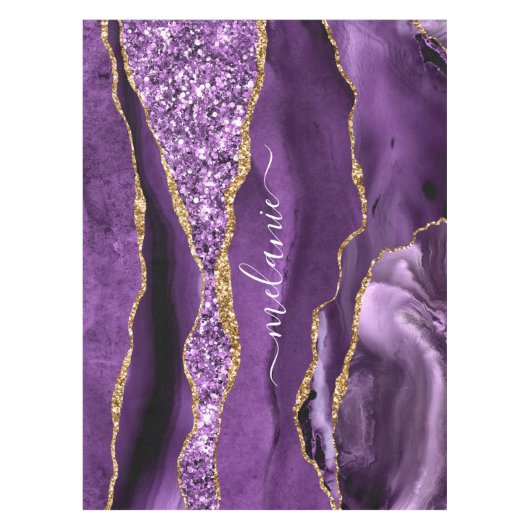 Paarse gouden glitter tafelkleed met aangepaste na (Voorkant)