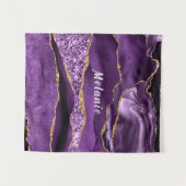 Paarse Gouden Glitter Tapestry met Aangepaste Naam Wandkleed (Voorkant (horizontaal))