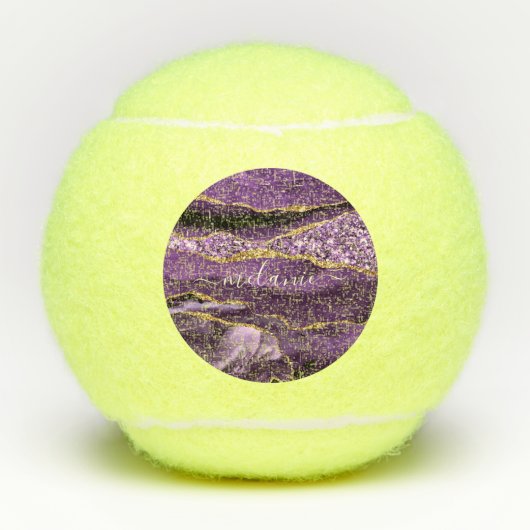 Paarse Gouden Glitter Tennisballen met aangepaste  (Voorkant)