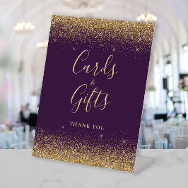 Paarse Gouden Glitter Trouwkaarten en Geschenken Reclamebord Met Voetstuk