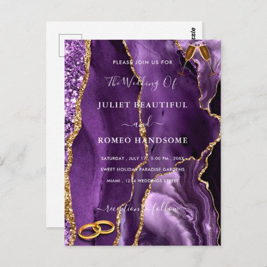 Paarse gouden glitter uw bruiloft uitnodiging Kaar (Voorkant / Achterkant)