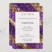 Paarse gouden glitter verjaardag kaart (Voorkant / Achterkant)