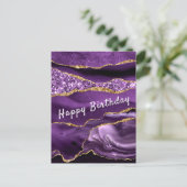 Paarse Gouden Glitter Verjaardag Kaart - Jouw teks (Staand voorkant)