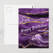 Paarse Gouden Glitter Verjaardag Kaart - Jouw teks (Voorkant / Achterkant)