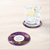 Paarse gouden glitter verjaardag ronde kartonnen onderzetter (Insitu)
