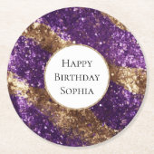Paarse gouden glitter verjaardag ronde kartonnen onderzetter (Voorkant)