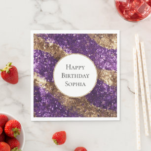 Paarse gouden glitter verjaardag servet