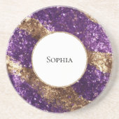 Paarse gouden glitter verjaardag zandsteen onderzetter (Voorkant)