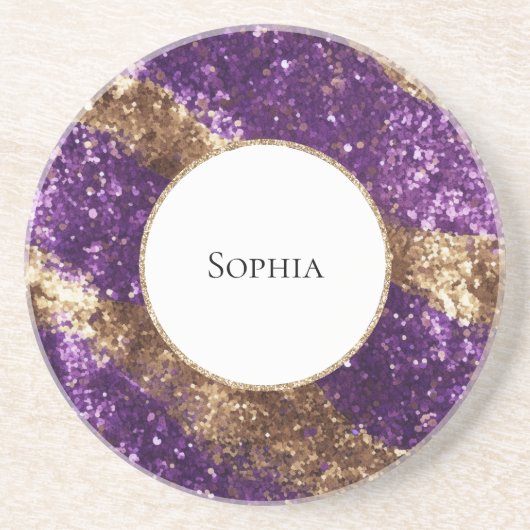 Paarse gouden glitter verjaardag zandsteen onderzetter (Voorkant)