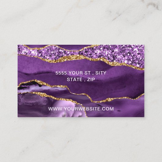 Paarse Gouden Glitter Visitekaartje met QR-code (Achterkant)