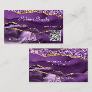Paarse Gouden Glitter Visitekaartje met QR-code