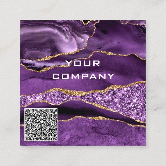 Paarse Gouden Glitter Visitekaartje met QR-code (Achterkant)