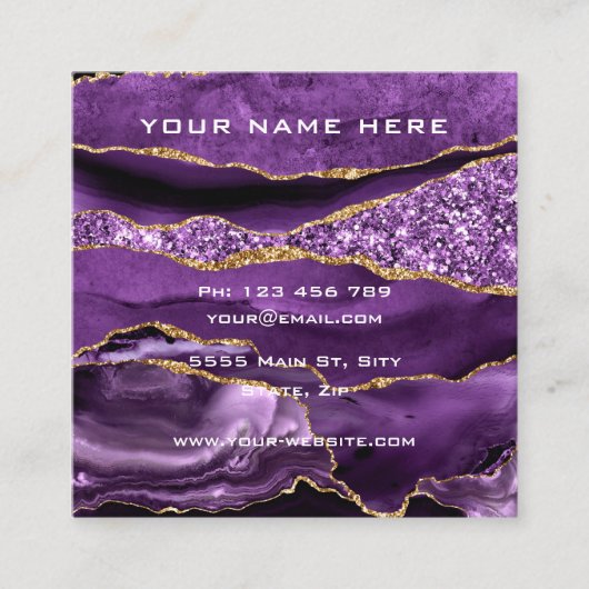 Paarse Gouden Glitter Visitekaartje met QR-code (Voorkant)