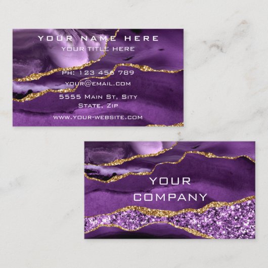 Paarse Gouden Glitter Visitekaartje Ontwerp Uw Eig (Voorkant / Achterkant)