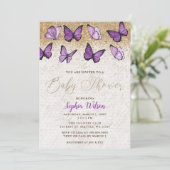 Paarse gouden glitter vlinder Baby shower Kaart (Staand voorkant)