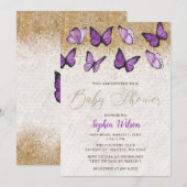 Paarse gouden glitter vlinder Baby shower Kaart (Voorkant / Achterkant)