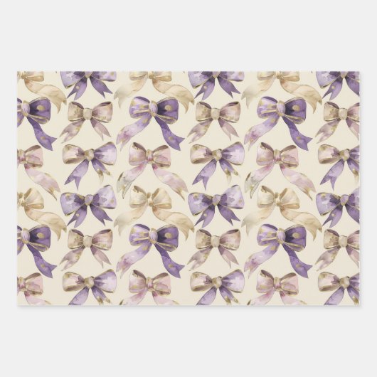 Paarse Gouden Glitter Vlinders Bogen Verjaardag Inpakpapier Vel (Voorkant 3)