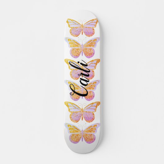 Paarse Gouden Glitter Vlinders Persoonlijk Skateboard (Voorkant)