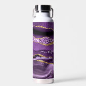 Paarse Gouden Glitter Waterfles met aangepaste naa (Voorkant)