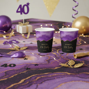 Paarse Gouden Glitter Waterverf Marmer Papieren Bekers