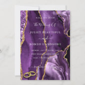 Paarse Gouden Glitter Wedding Invitation Sjabloon (Voorkant)