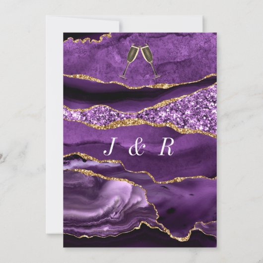 Paarse Gouden Glitter Wedding Invitation Sjabloon (Achterkant)