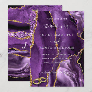 Paarse Gouden Glitter Wedding Invitation Sjabloon