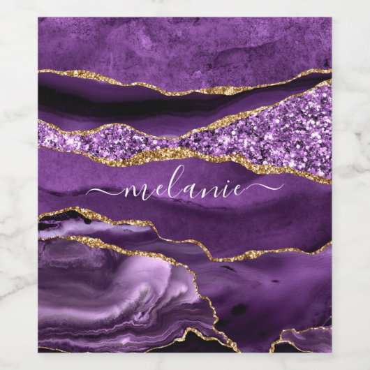 Paarse Gouden Glitter Wijnflesetiket Aangepaste Na Wijn Etiket (Enkel label)