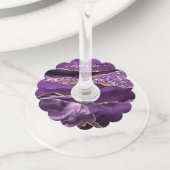 Paarse Gouden Glitter Wijnglas Label en aangepaste (Dichtbij)