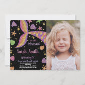 Paarse Gouden Glitter Zeemeermin Staart Verjaardag Kaart (Voorkant)