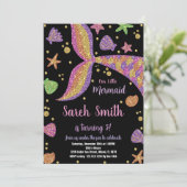 Paarse Gouden Glitter Zeemeermin Staart Verjaardag Kaart (Staand voorkant)