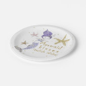 Paarse & Gouden Glitter Zeemeermin Verjaardagsfees Papieren Bordje (Gekanteld)