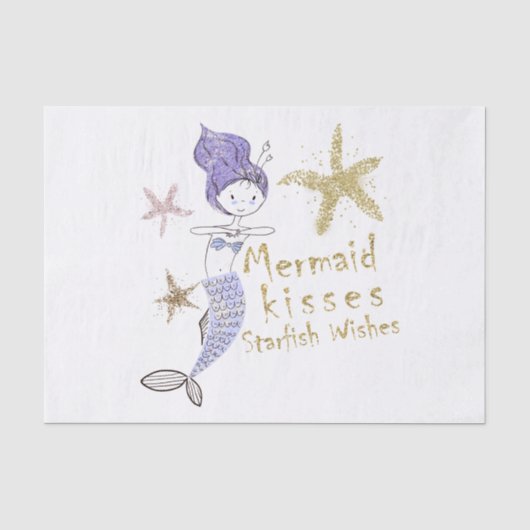 Paarse & Gouden Glitter Zeemeermin Verjaardagsfees Tissuepapier (Voorkant)