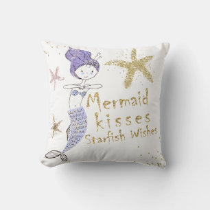 Paarse Gouden Glitter Zeemeermin Wensen Zeester Ku Kussen