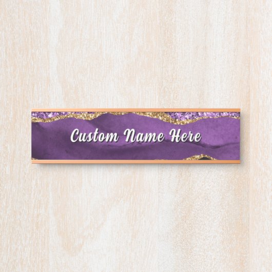Paarse Gouden Glitterende Aangepaste Naam Deur Bor Deurbordje (Voorkant)