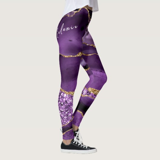 Paarse Gouden Glitterende Leggings Aangepaste Naam (Rechts)