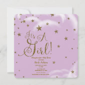 Paarse gouden glittersterren Het is een meisje Bab Kaart (Voorkant)