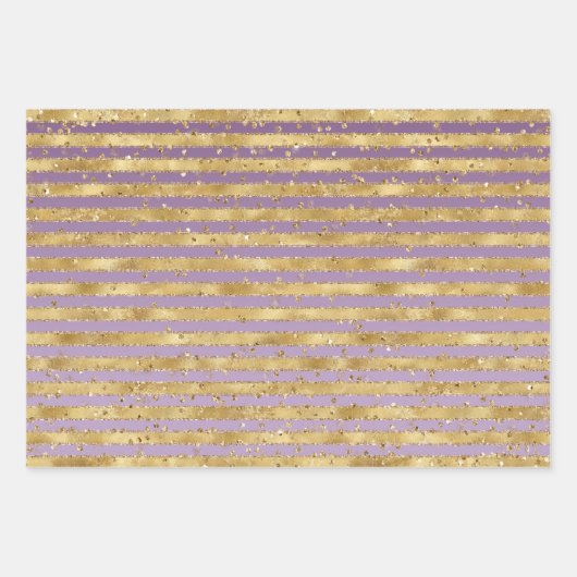 Paarse Gouden Glitz Sparkle Stripes Luipaard Inpakpapier Vel (Voorkant 3)