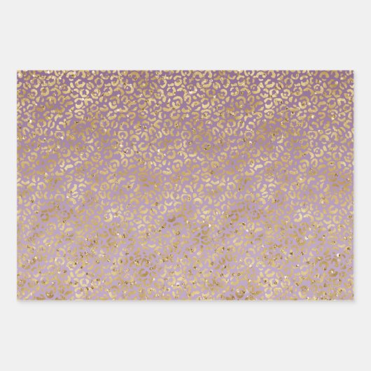 Paarse Gouden Glitz Sparkle Stripes Luipaard Inpakpapier Vel (Voorkant 2)