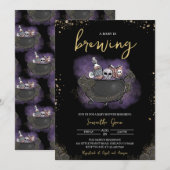 Paarse gouden gotische Halloween Baby shower Kaart (Voorkant / Achterkant)