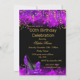 Paarse gouden gouden zwarte glitter Birthday Kaart