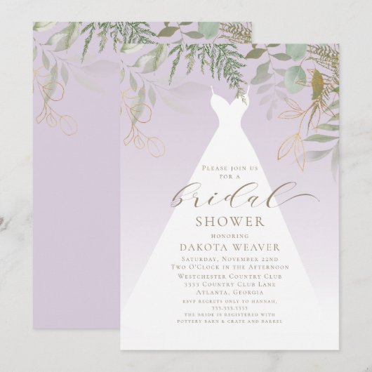 Paarse gouden groen bruiloft jurk Vrijgezellenfees Kaart (Voorkant / Achterkant)