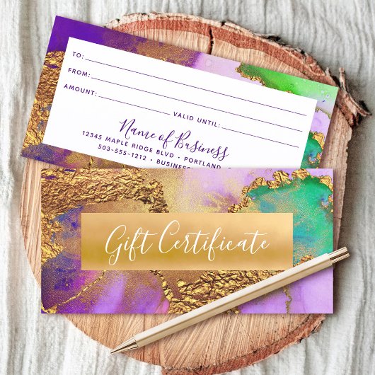 Paarse Gouden Groene Aqua Waterverf Cadeaubon