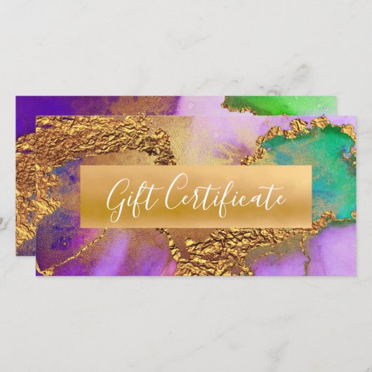 Paarse Gouden Groene Aqua Waterverf Cadeaubon (Voorkant / Achterkant)